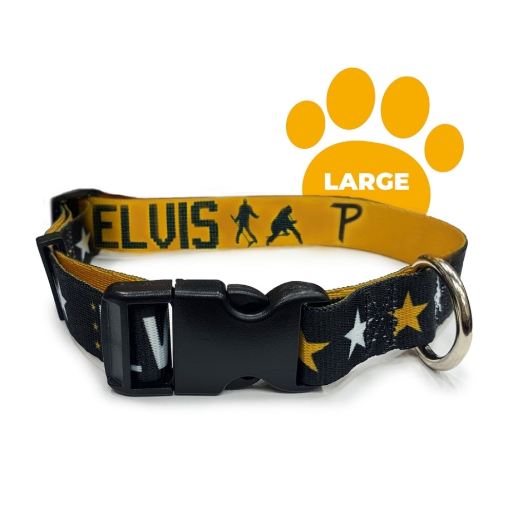 Perri's Elvis Presley Logo Dog Collar Black Size Large (56-70 lbs)